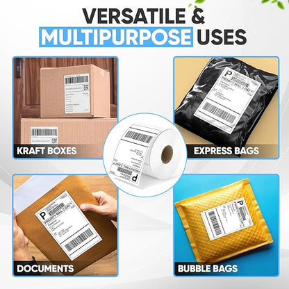 PackGurus 4"x6" Direct Thermal Label Roll, Shipping Labels with Perforated, Commercial Grade for Thermal Printer, 500 Labels/Roll, 4 Rolls (2,000 Labels Total)