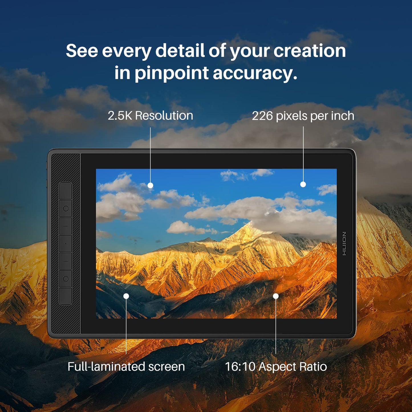 HUION Kamvas Pro 13 2.5K QHD+ Portable Drawing Tablet with Screen | 13.3 Inch, QLED Full Lamination, 99% Adobe RGB, Battery-Free PW517 Stylus for Professional Art & Design, Work with PC, Mac, Android