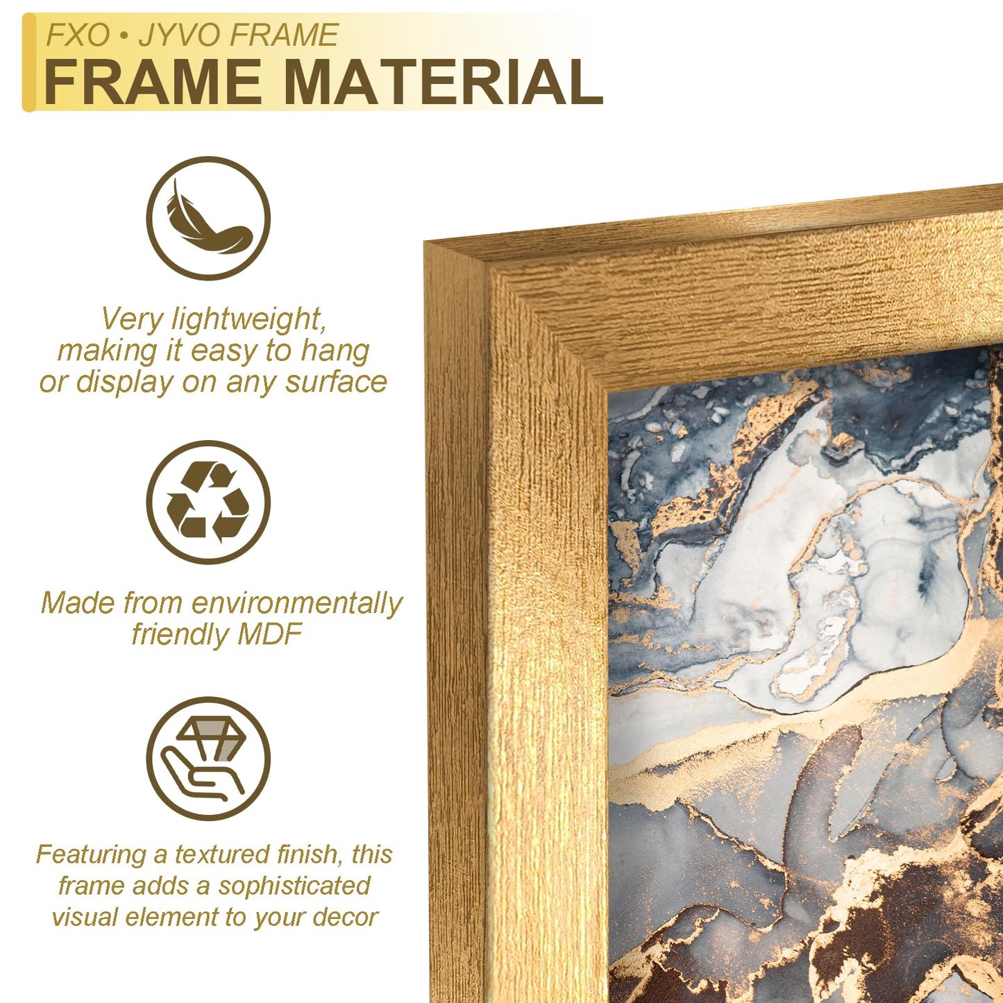 Fxojyvo Engineered Wood 14x22 Picture Frame Set of 3, Gold Frame for 14 x 22 Inch Picture Poster Photo, Light Weight 14 by 22 Frame with Wood-grain for Wall - 3 Pack/Gold/14 x22