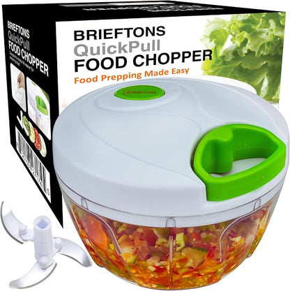 Brieftons Manual Food Chopper, Compact & Powerful Hand Pull Chopper Blender to Chop Onion, Garlic, Vegetables, Fruits, Herbs for Salsa, Salad, Pesto, Hummus, Coleslaw, Puree, Indian Cooking