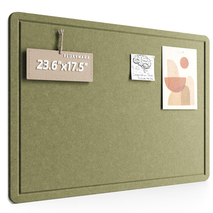 Fluxynara Bulletin Board, 23.6" x 17.5" Cork Board Alternative with 12 Safe Removable Adhesive Tabs, Foldable Felt Pin Board for Home Office, Classroom, Bedroom,Entryway for Walls—Olive Green