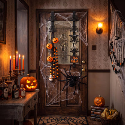 Novabright 2 Pcs Halloween Cobweb Over The Door Hooks Gothic Bathroom Decor Creepy Door Hanger Metal Rack Holder for Towel Hat, Coat, Cloth, Keychain, Bag, Home Organizer