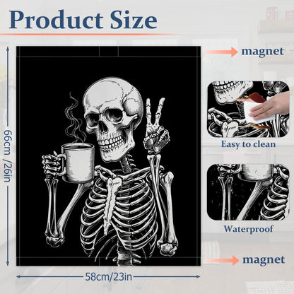 Black Dishwasher Magnet Cover Funny Skeleton Coffee Dishwasher Magnets Decorative Cover for Kitchen, Refrigerator Magnet Decal Panels 23” x 26”