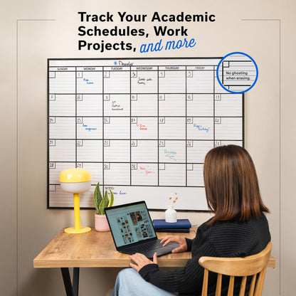 Large Dry Erase Calendar for Wall 36x48, Big Classroom Giant Month, Undated Reusable Family Monthly, Rolled Whiteboard White Board, Calendar Dry Erase Planner for Wall Erasable Large Office 48x36