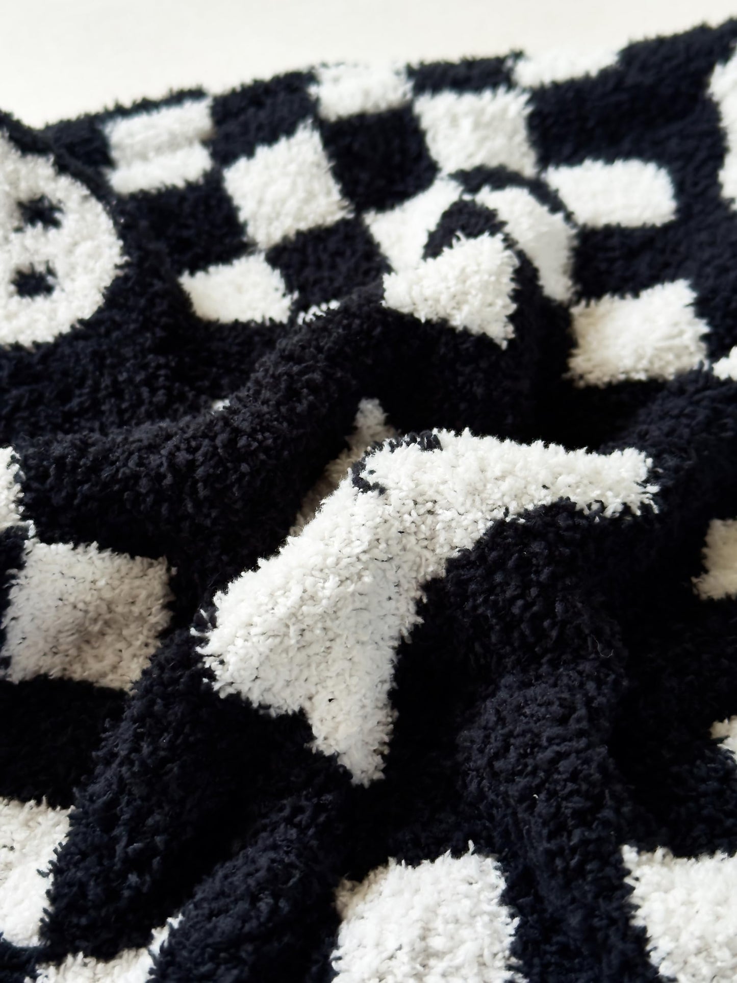 Ultra Soft Cozy Checkered Ghost Happy Halloween Knitted Throw Pillow Cover Fluffy Microfiber Checkerboard pillocase Lightweight Decorative for Sofa Bed 18 Inches Both Sides Black