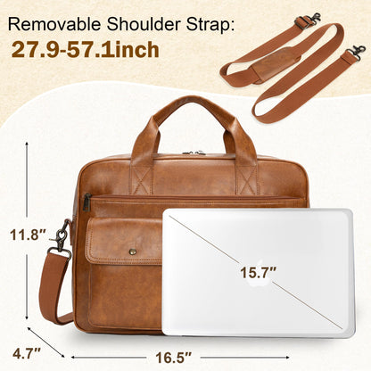 Yuni Sophy Briefcase for Men 15.6 Inch Laptop Messenger Bag Faux Leather Multi-Pocket Business Work Bag Waterproof Office Travel (Brown)