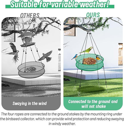 2Pcs Bird Seed Catcher Tray for Hanging Bird Feeder Platform, 20'' Birdfeeder Trays with Wind Rope and Stakes, Birdseed Hoop for Hummingbird Feeders Bee Feeder Outdoor Garden Accessories