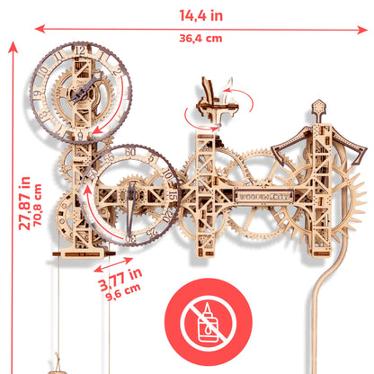 WOODEN.CITY Steampunk Wall Clock Kit – 3D Wooden Puzzle for Adults, Mechanical DIY Clock Model, Working Wall Art (257 Pieces) Made in EU