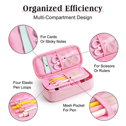 Ralnitote Large Pencil Case for Girls and Boys, Aesthetic Pencil Case Organizer with Handle, Cute Pencil Pouch for School & Office Supplies-Pink