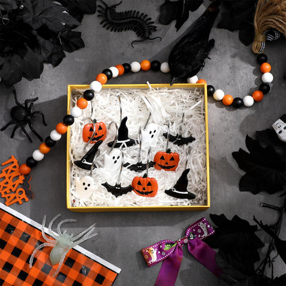 Yungyan 12 Pcs Halloween Ghost Shower Curtain Hooks Pumpkin Curtain Hangers Bat Witch Decorative Rings Accessories for Halloween Bathroom Restroom Decor