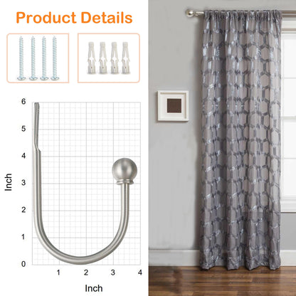 ARNORX Curtain Holdbacks Hooks Solid Steel Hooks Decorative French Ball End Curtain Drapery Tiebacks Heavy Duty, 2 PCs, Nickel Brushed