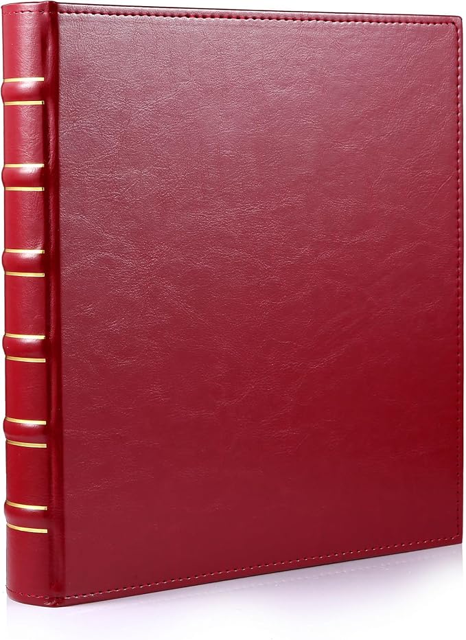 WOT I Vintage Leather Card Binder | Holds 540 Cards, Refillable Leather 3 Ring Binder for MTG/TCG/Sports Cards, Elegant Book-Style Organizer - Red