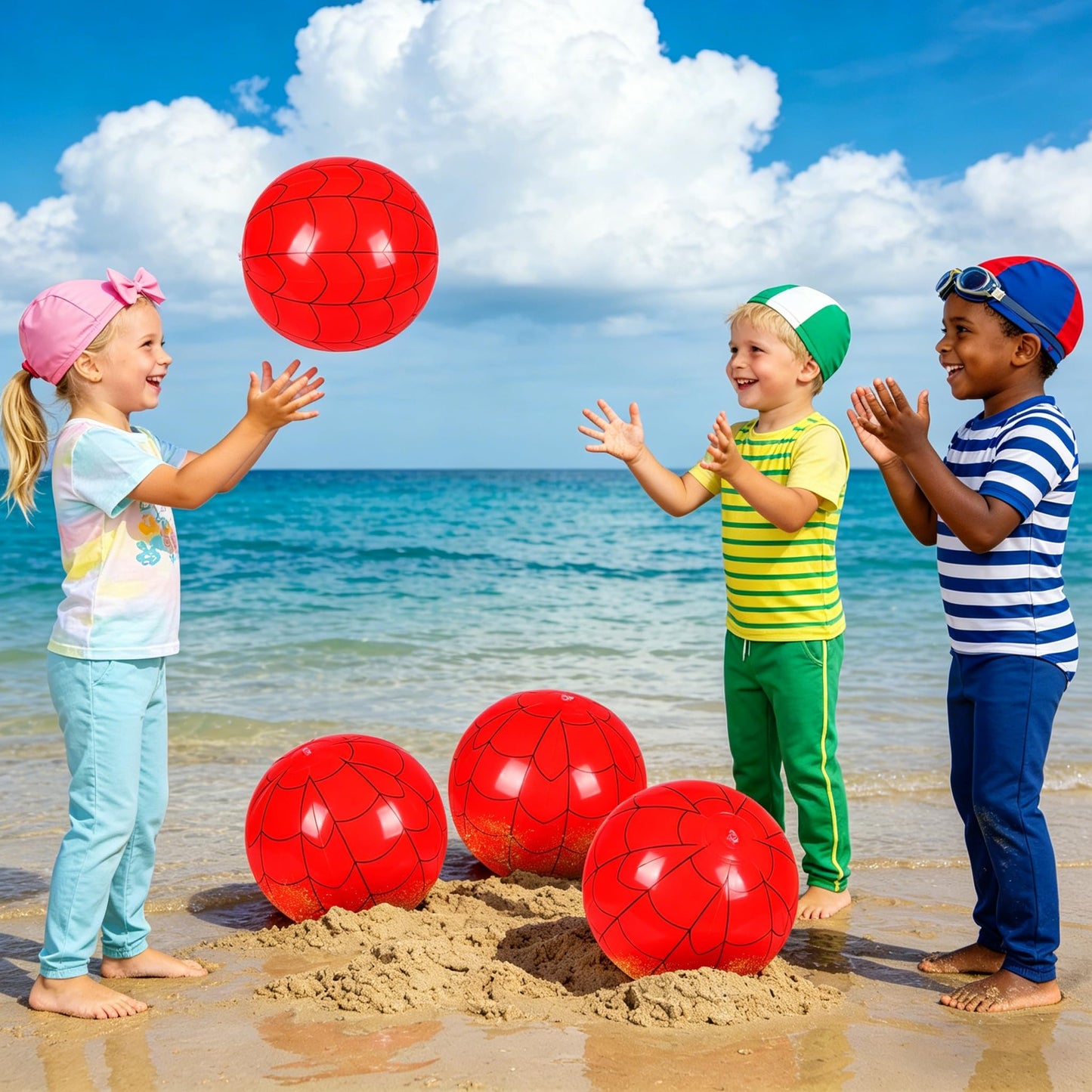 SCIONE 12 Pack 12 Inch Red and Blue Web Beach Balls for Kids, Inflatable Balls for Pool Party Decorations, Spider Theme Birthday Favors & End of Year Student Gifts
