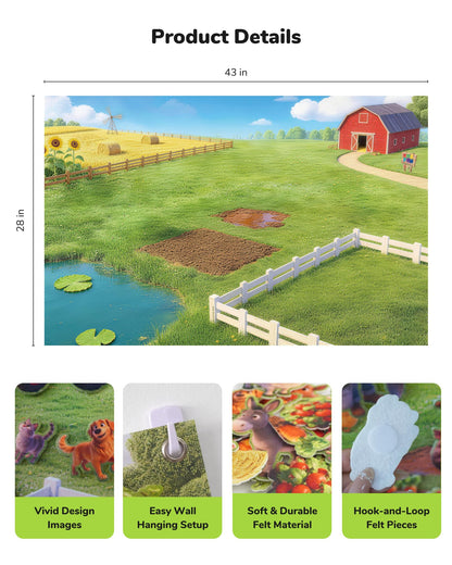 CHEFAN Farm Animals Felt Story Board Set 58 PCS, 3.5FT Interactive Storytelling Early Learning Play Kit Wall Hanging for Kids Children, Preschool Farmhouse Barnyard Busy Board Toys for Ages 2-4