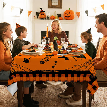 Hexagram Halloween Tablecloth Rectangle 60 x 84 inches, Ghost Pumpkin Plaid Table Cloth, Halloween Decor, Black Castle Tablecloth, Washable Orange Table Cloth for Party Picnic Dinner Decor