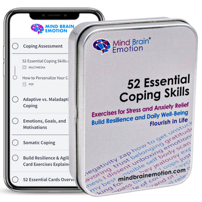 Mind Brain Emotion 52 Essential Coping Skills Cards - Self Care Exercises for Stress and Social Anxiety Relief - Resilience, Emotional Agility, Confidence Therapy Games for Teens, Adults