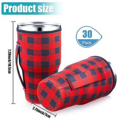 4 Pcs Christmas Reusable Iced Coffee Cup Sleeves 30 oz Reusable Sleeve for Iced Coffee Cup Buffalo Plaid Coffee Neoprene Sleeve Insulated Sleeves Tumbler Sleeve for Iced Hot Drinks