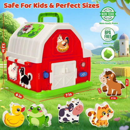 Montessori Toys for 1 2 3 Year Old Boys Girls, Musical Barn Farm Animal set for Toddler, Shape Sorting Educational Toy for Baby 12-18 Month, Learning Fine Motor Skills, Christmas Birthday Easter Gifts