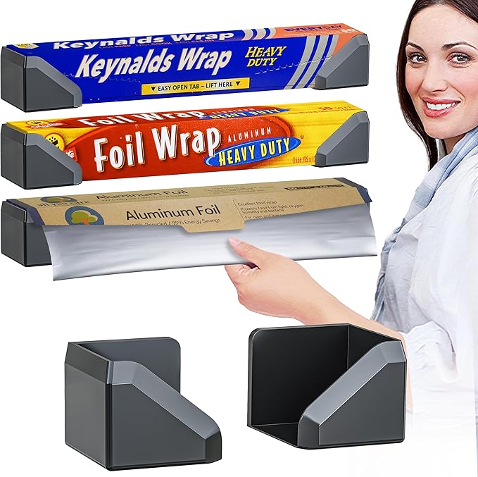 Skywin Set of 2 Adhesive Foil and Plastic Wrap Organizer, Fits Box Width up to 2.4in/61mm Aluminum Foil Organization and Storage Holder (Black)