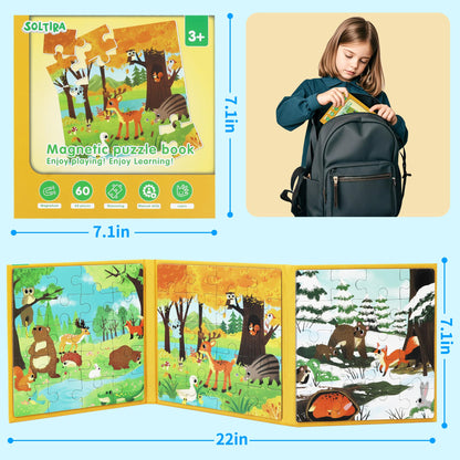 Magnetic Puzzle for Toddlers 3-5 2PK-120PCS-6 Animal Themes Puzzles for Kids 4-6 Travel Puzzle for Airplane/Car/Road Trip/Gift Toys for 3-8 Girls and Boys