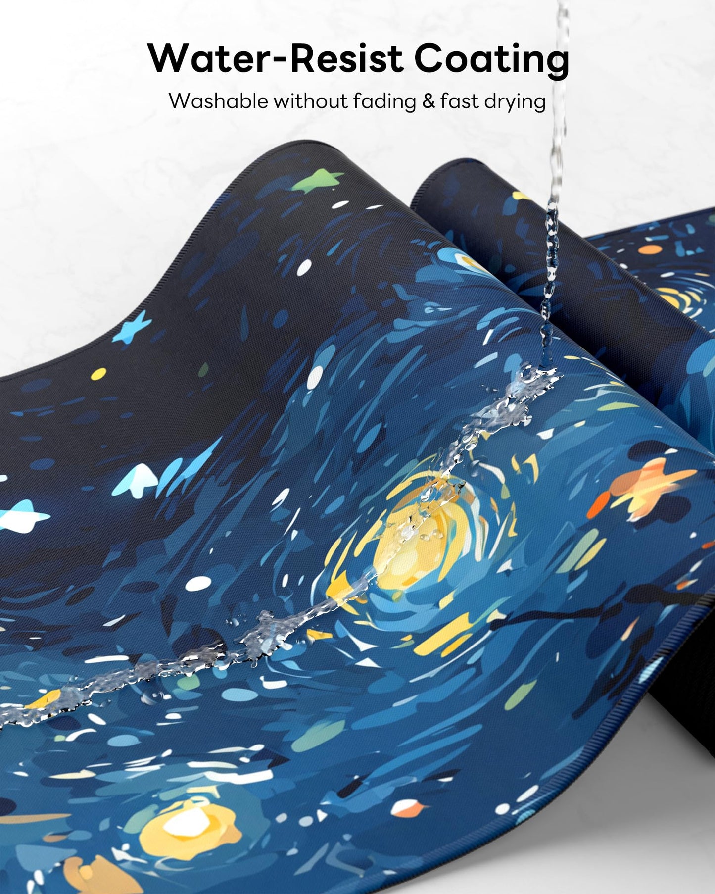 Velluxion Starry Night Cat Mouse Pad, 31.5 x 11.8 Large Desk Mat with Stitched Edges & Non-Slip Base, Mousepad for Office, Home, Work