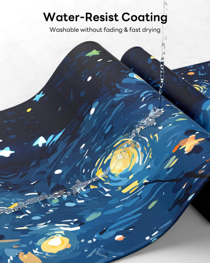 Velluxion Starry Night Cat Mouse Pad, 31.5 x 11.8 Large Desk Mat with Stitched Edges & Non-Slip Base, Mousepad for Office, Home, Work
