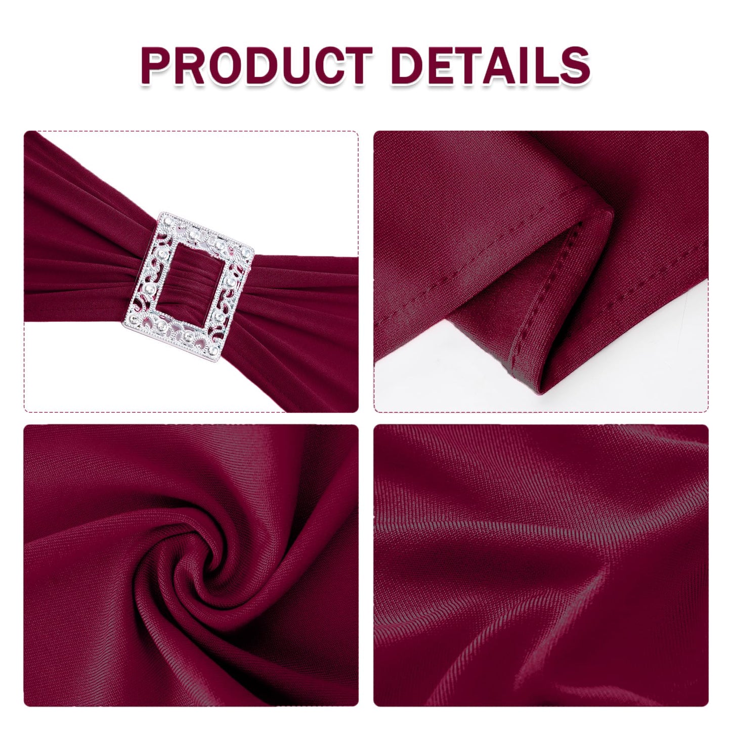Joccun 60 PCS Spandex Chair Sashes Bows Stretch Chair Cover Band with Buckle Slider Universal Elastic Chair Ties for Wedding Banquet Party Event Decoration (Burgundy)