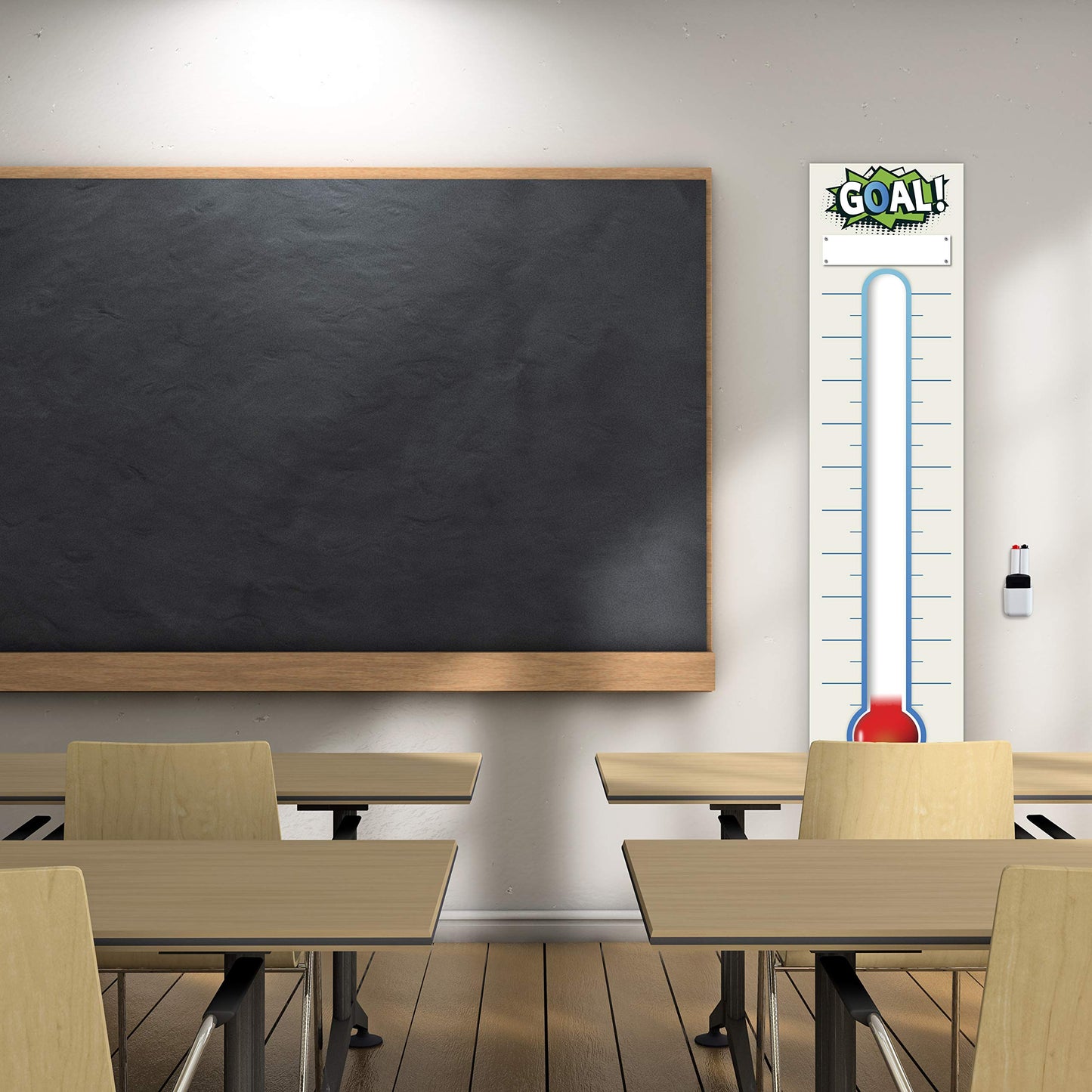 Fundraising Thermometer Chart Goal Tracker Decal - 48"x12" - Dry Erase Goal Setting Wall Poster Thermometer - Removable Giant Sales Goal Vinyl Sticker (Blue)