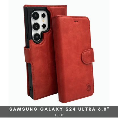 TORONATA Nevada Samsung Galaxy S24 Ultra Case – S24 Ultra Leather Case - Luxury S24 Ultra Wallet Case with Kickstand Design, Card Slots – Handcrafted Anti Scratch RFID Leather Wallet (Red)