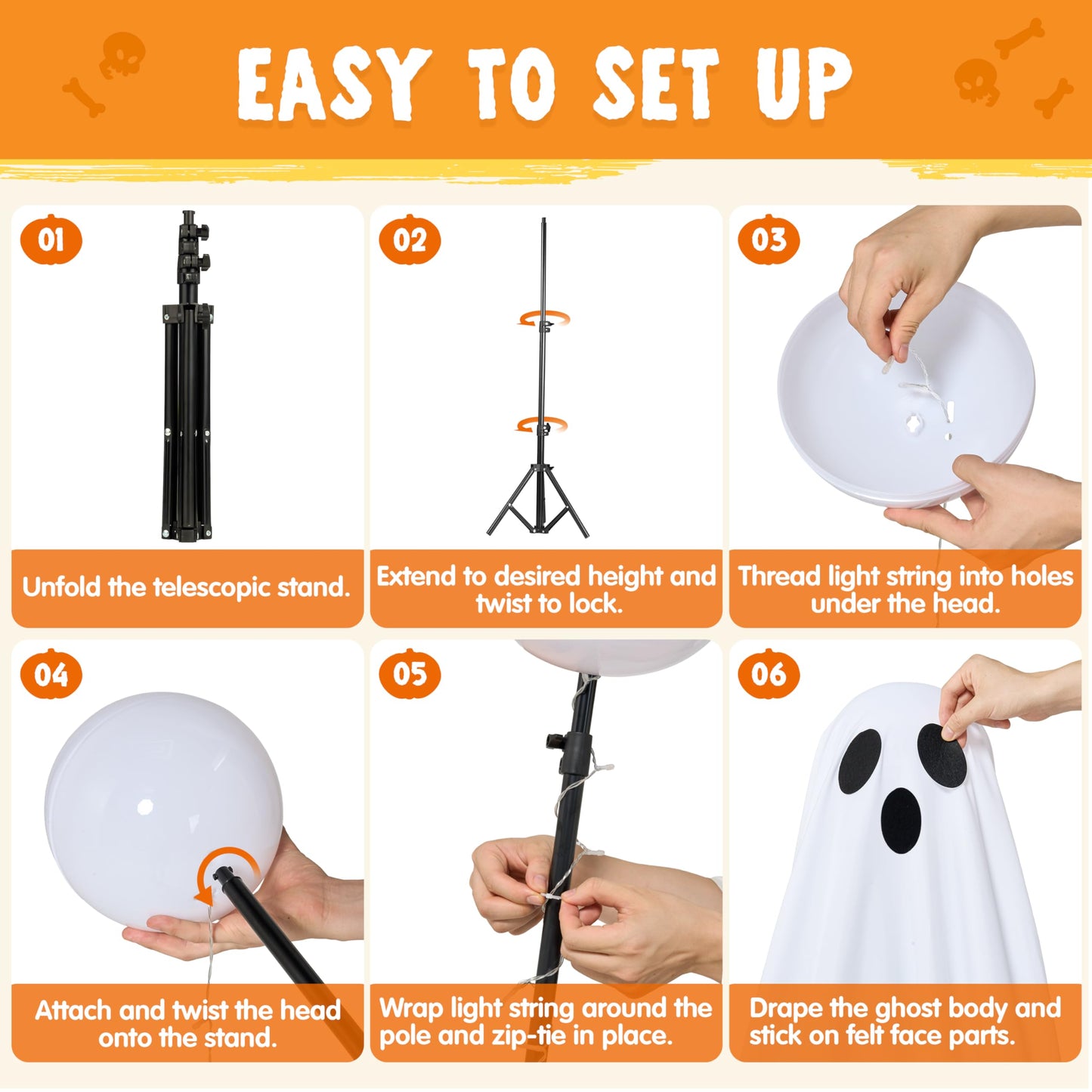 JOYIN 2 Packs 47'' Halloween Decorations Outdoor Standing Ghost, Standing Ghost Halloween Decor with Warm String Lights & Timer for Yard Porch Lawn Garden Party Supplies