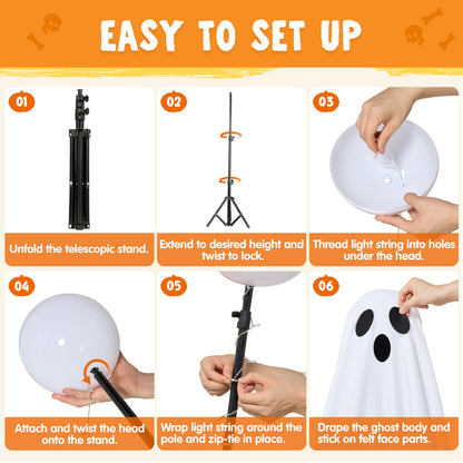 JOYIN 2 Packs 47'' Halloween Decorations Outdoor Standing Ghost, Standing Ghost Halloween Decor with Warm String Lights & Timer for Yard Porch Lawn Garden Party Supplies
