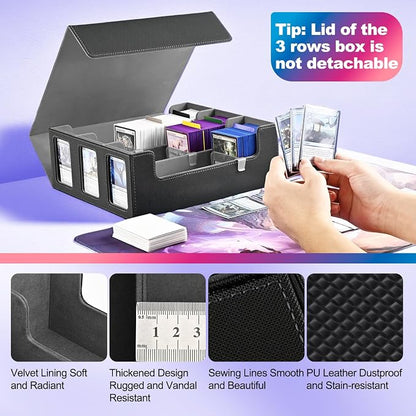UAONO Card Storage Box for Trading Cards, 1800+ Commander Deck Box for MTG with Display Window, Toploader Card Case fits Magic TCG PTCG Sports Cards; 10 Removable Divider Tabs, 3 Stoppers (Black)