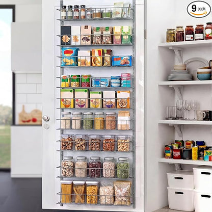 ElegantArray 9-Tier Pantry Door Oragnizer, Over The Door Pantry Organizer Rack and Storage, Hanging Spice Rack Shelves Door, Home Office Laundry Room Bathroom & Kitchen Organization, Light Gray