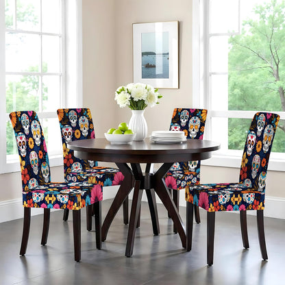 ANNA QUEEN Halloween Sugar Skull Chair Covers for Dining Room and Kitchen Set of 4 – Stretchable Floral Day of the Dead Chair Slipcovers, Festive Halloween and Holiday Décor