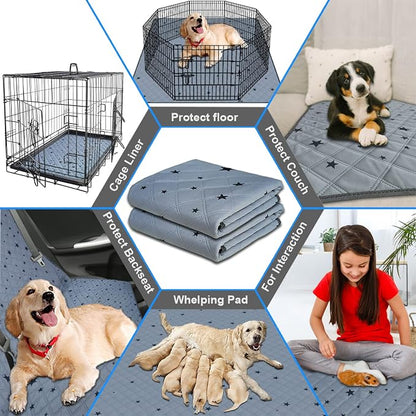 RIOUSSI Washable Pee Pads for Dogs, Reusable, Absorbent, Leakproof, Non Slip Pet Puppy Pads for Potty Training. Gray Stars, 31x36 Inch(2pack)