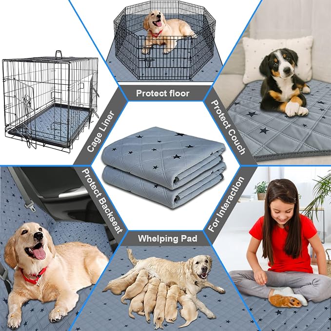 RIOUSSI Washable Pee Pads for Dogs, Reusable, Absorbent, Leakproof, Non Slip Pet Puppy Pads for Potty Training. Gray Stars, 18x24 Inch(4pack)