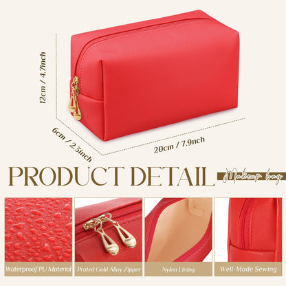Sanwuta 9 Pcs Makeup Bags Bulk PU Double Zippers Cosmetic Bag Makeup Toiletry Small Pouch Portable Travel Organizers Case for Women Bridesmaid Proposal Gifts(Red)