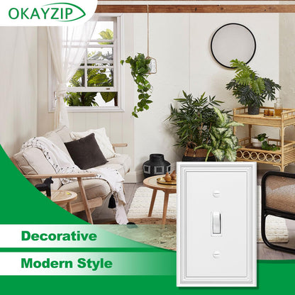 White Decorative Single Toggle Light Switch Covers Wall Plate, Natural Material Switch Plate Covers - Modern Style (1 Gang Toggle 4 Pack)