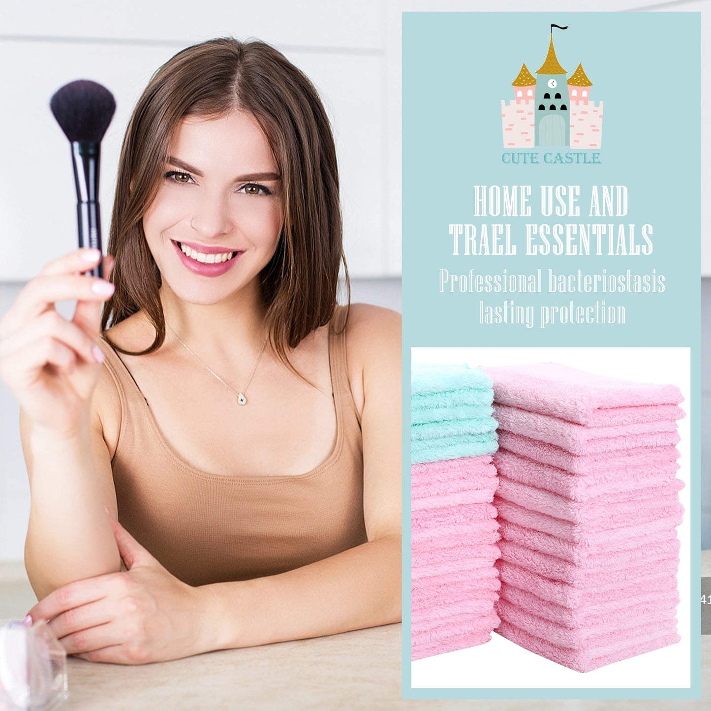 24 Count Premium Soft Makeup Remover Cloths - Microfiber Facial Cloths Fast Drying Washcloths - Highly Absorbent Makeup Remover Towel (Pink-Blue, 7x9 Inch)