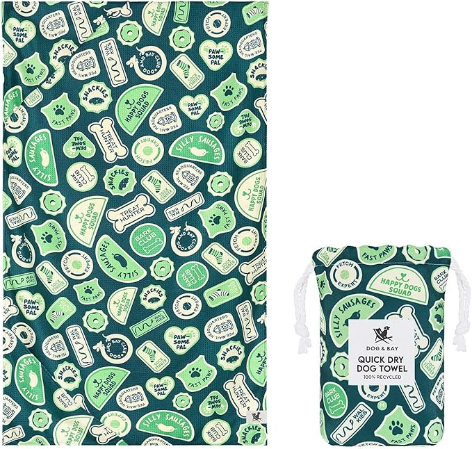 Dock & Bay Pet Towel - Super Absorbent & Quick Drying Dog Towels with Bag - 100% Recycled - Dog & Bay Club, Large (120x70cm, 47x27)