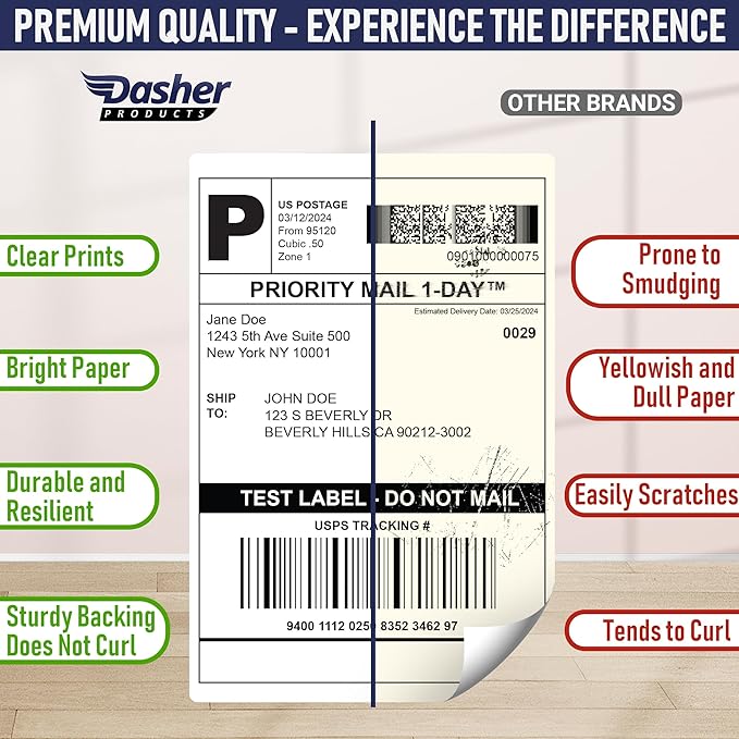Dasher Products Thermal Shipping Labels Compatible with Dymo LabelWriter 4XL 1744907 4x6 Internet Postage Labels, Water Resistant, Strong Adhesive, Perforated, 220 per Roll, NOT for 5XL (4 Pack)