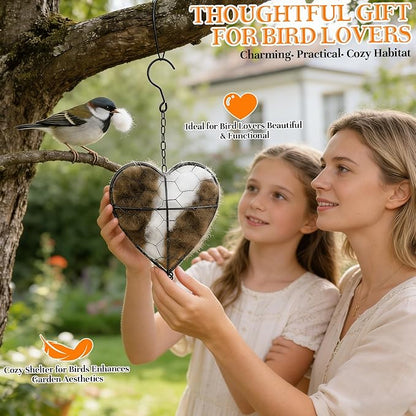 Handmade Alpaca Fiber Bird Nesting Heart,Refillable Hummingbird Nest Holder,Birds Nests Material Holder,Winter Tree Shelter for Wild Bird,Hummingbird Houses Nest Boxe for Outside Garden Art Birdhouse