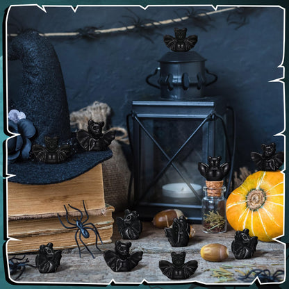 VioraWhite 100 Pcs Halloween Miniatures Mini Resin Bats Black Figures Tiny Resin Animals Decor for Halloween Scene Party Bag Fillers Garden Decor