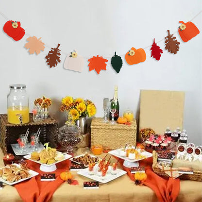 Felt Pumpkin and Leaves Garland – Fall Harvest Banner for Fireplace Mantel, Thanksgiving Party Decorations, Halloween and Autumn Home Decor