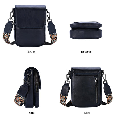 HESHE Leather Small Crossbody Bags for Women RFID Blocking Cell Phone Purse Anti-Theft Travel Bag with wide Straps (Navy Blue)
