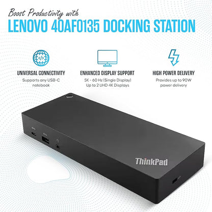 40AF0135US Lenovo Docking Station Dual Monitor Hybrid USB-C with USB-A - Thinkpad Dock with 135W, HDMI & DisplayPort Cable (40AF0135US)
