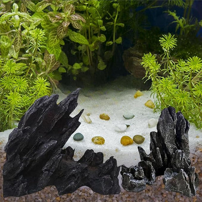 Saim Extra Large Aquarium Decor, Massive Artificial Mountain Rock Landscape, 2 Pack Jagged Canyon Rock Formation Mountain Hill View Stone Ornament Set for Betta Cichlids Hideaway Hideout