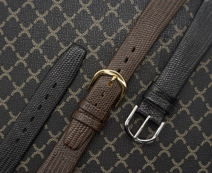 AMHUGE Lizard Grain Watch Strap Black and Brown Calf Genuine Leather 12mm 14mm 16mm 18mm 19mm 20mm 21mm Watchband Thin Soft Watch Band For Woman or Man (Brown(Gold Buckle), 18mm)