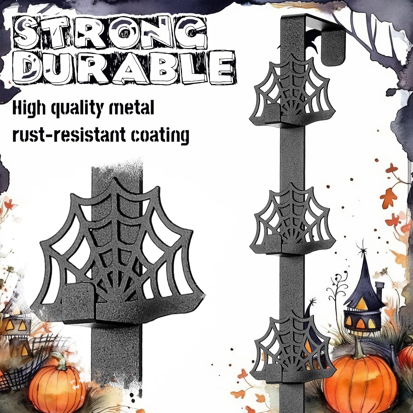 Novabright 2 Pcs Halloween Cobweb Over The Door Hooks Gothic Bathroom Decor Creepy Door Hanger Metal Rack Holder for Towel Hat, Coat, Cloth, Keychain, Bag, Home Organizer