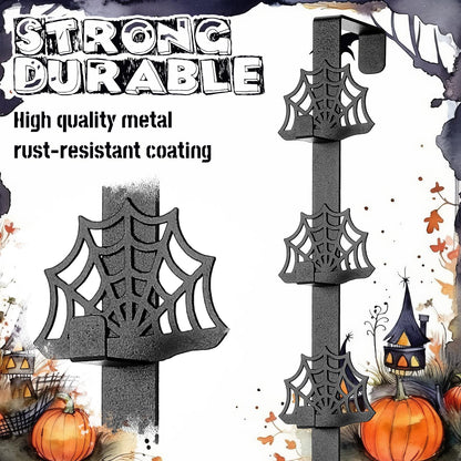 Novabright 2 Pcs Halloween Cobweb Over The Door Hooks Gothic Bathroom Decor Creepy Door Hanger Metal Rack Holder for Towel Hat, Coat, Cloth, Keychain, Bag, Home Organizer